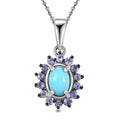 D'Joy Premium Sleeping Beauty Turquoise and Tanzanite 1.00 ctw Ocean Bloom Pendant Necklace in Rhodium Over Sterling Silver 20 Inches - Sticky add to cart bar