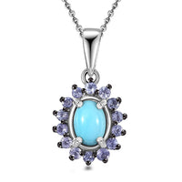 D'Joy Premium Sleeping Beauty Turquoise and Tanzanite 1.00 ctw Ocean Bloom Pendant Necklace in Rhodium Over Sterling Silver 20 Inches