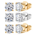Set of 3 Luxuriant Lab Grown Diamond (G-H, SI) Solitaire Stud Earrings in Vermeil YG and Platinum Over Sterling Silver 3.00 ctw - Sticky add to cart bar