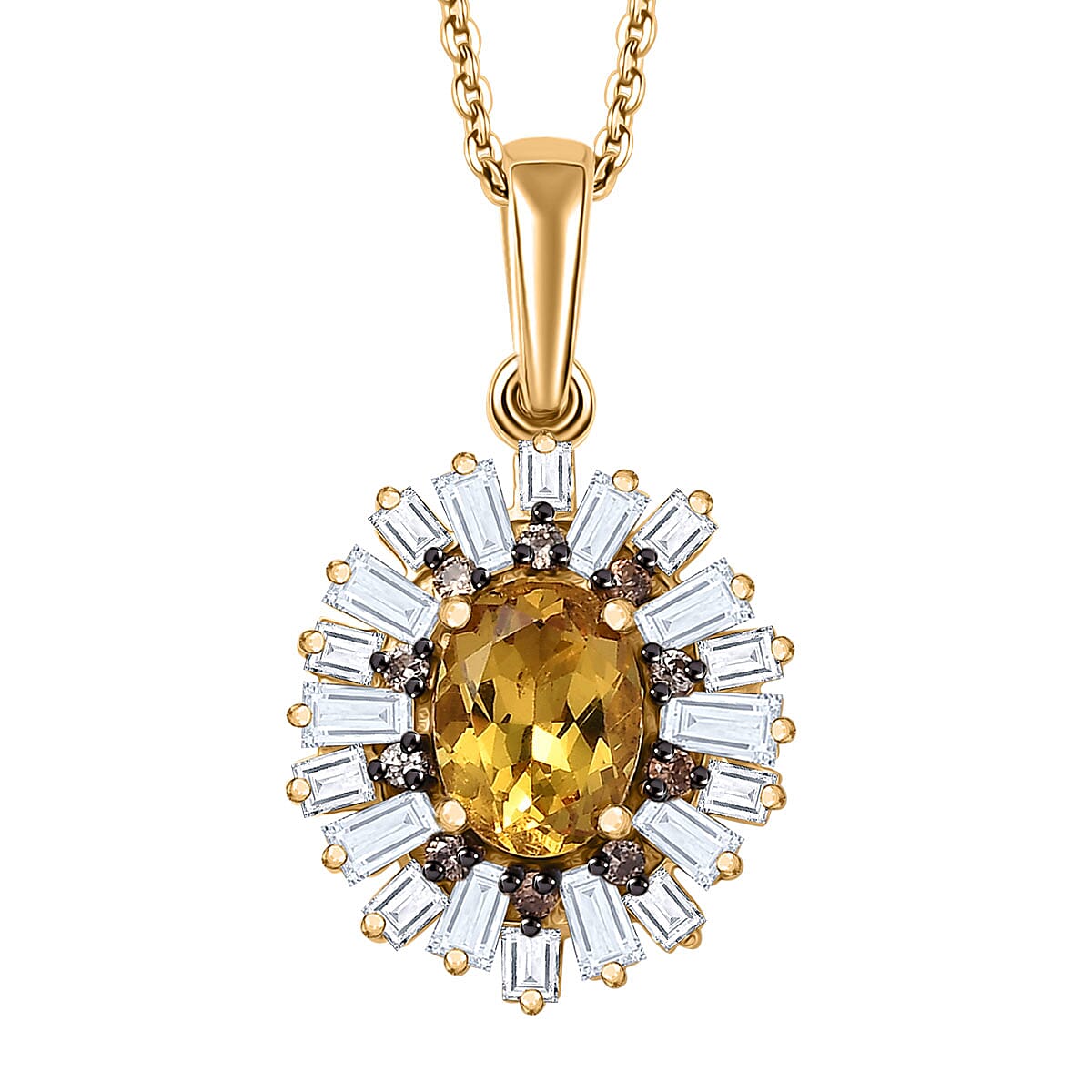 AAA Brazilian Heliodor and Multi Gemstone 2.30 ctw Snowflake Pendant Necklace in 18K Yellow Gold Vermeil Sterling Silver 20 Inches
