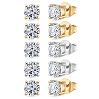 Set of 5 Luxuriant Lab Grown Diamond (G-H, SI) Solitaire Stud Earrings in Vermeil YG and Platinum Over Sterling Silver 2.50 ctw (Del. In 10-12 Days)