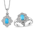 Premium Sleeping Beauty Turquoise, White Zircon Ring (Size 7.0) and Pendant Necklace (20 Inches) in Rhodium Over Sterling Silver 1.65 ctw - Sticky add to cart bar