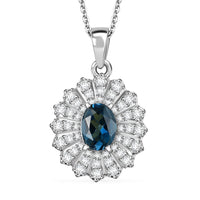 D'Joy Premium London Blue Topaz and White Zircon 2.40 ctw Ocean Star Pendant Necklace in Rhodium Over Sterling Silver 20 Inches