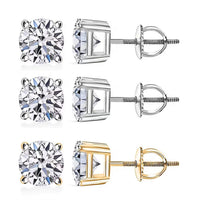 Set of 3, 14K White and Yellow Gold Luxuriant Lab Grown Diamond (G, SI1) Solitaire Stud Earrings 3.00 ctw (Del. In 10-12 Days)