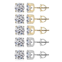 Set of 5 14K Yellow and White Gold Luxuriant Lab Grown Diamond (G, SI1) Solitaire Stud Earrings 5.00 ctw (Del. In 10-12 Days)