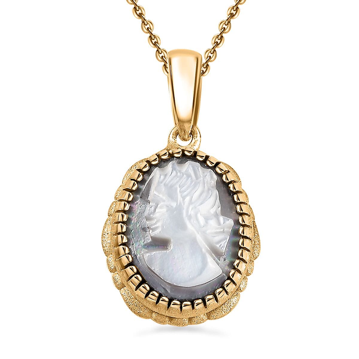 D'Joy Natural Italian Conch Cameo 1.65 ctw Golden Whispers Pendant Necklace in 18K Vermeil Yellow Gold Over Sterling Silver 20 Inches