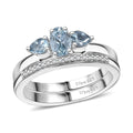 Set of 2 Santa Maria Aquamarine and White Zircon 1.00 ctw Celestial Trio Ring in Rhodium Over Sterling Silver (Size 5.0) - Sticky add to cart bar