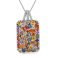 Multi Sapphire, White Zircon Pendant Necklace (20 Inches) in Rhodium Over Sterling Silver 5.90 ctw