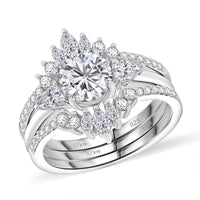 Set of 2 Moissanite (Rnd 7mm) Stackable Ring in Rhodium Over Sterling Silver (Size 5.0) 2.10 ctw