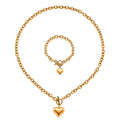 Heart Charm Cable Chain Necklace (24 Inches) and Bracelet (8.0In) in ION Plated YG Stainless Steel - Sticky add to cart bar