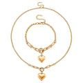 Heart Charm Bracelet (8.0In) and Necklace (24 Inches) in ION Plated YG Stainless Steel - Sticky add to cart bar