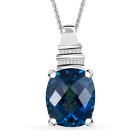 Premium London Blue Topaz and Diamond 6.50 ctw Pendant Necklace in Rhodium Over Sterling Silver 20 Inches