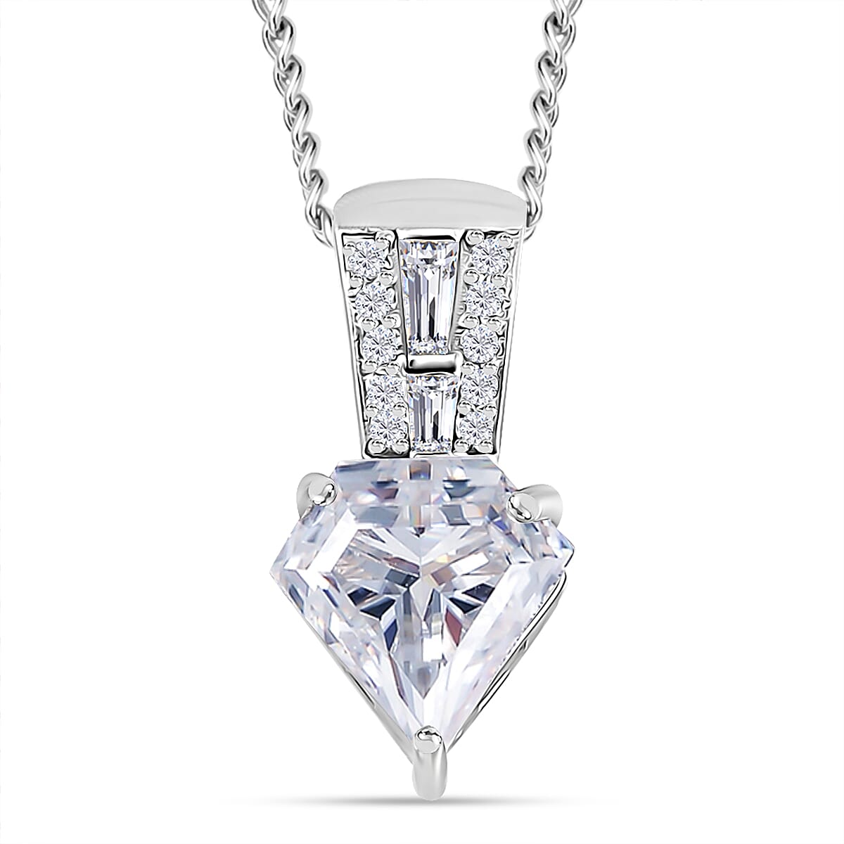 Diamond Cut Moissanite 1.90 ctw Pendant Necklace in Rhodium Over Sterling Silver 18 Inches