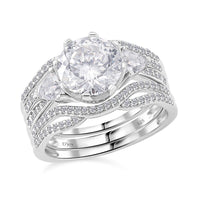 Set of 2 120 Faceted Moissanite (Rnd 9 mm) Stackable Ring in Rhodium Over Sterling Silver (Size 6.0) 3.70 ctw