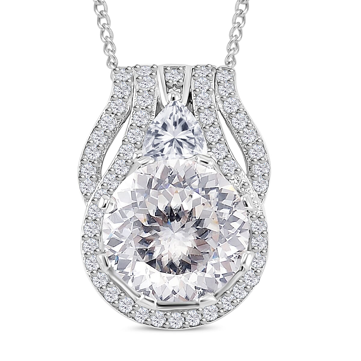 120 Faceted Moissanite 3.25 ctw Pendant Necklace in Rhodium Over Sterling Silver 18 Inches (Del.in 5-7 Days)
