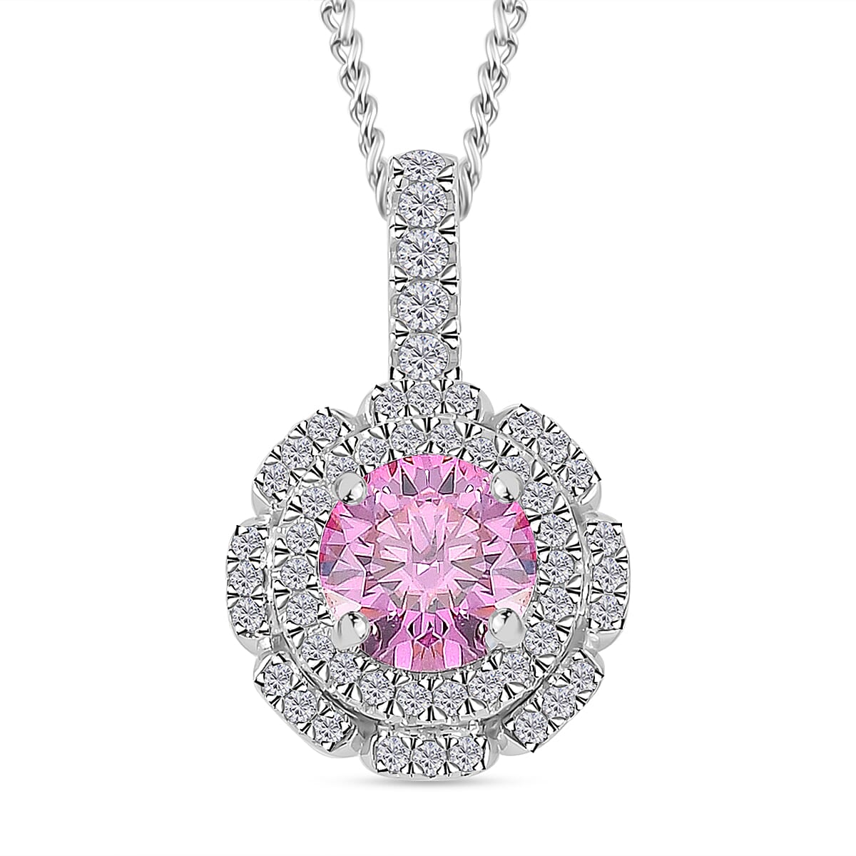 Pink Lotus Moissanite 1.25 ctw Pendant Necklace in Rhodium Over Sterling Silver 18 Inches