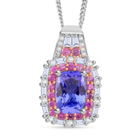 D'Joy Tanzanite, Multi Gemstone Pendant Necklace (18 Inches) in 18K Vermel RG and Rhodium Over Sterling Silver 2.25 ctw