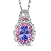 D'Joy Tanzanite, Multi Gemstone Pendant Necklace (18 Inches) in 18K Vermel RG and Rhodium Over Sterling Silver 2.25 ctw