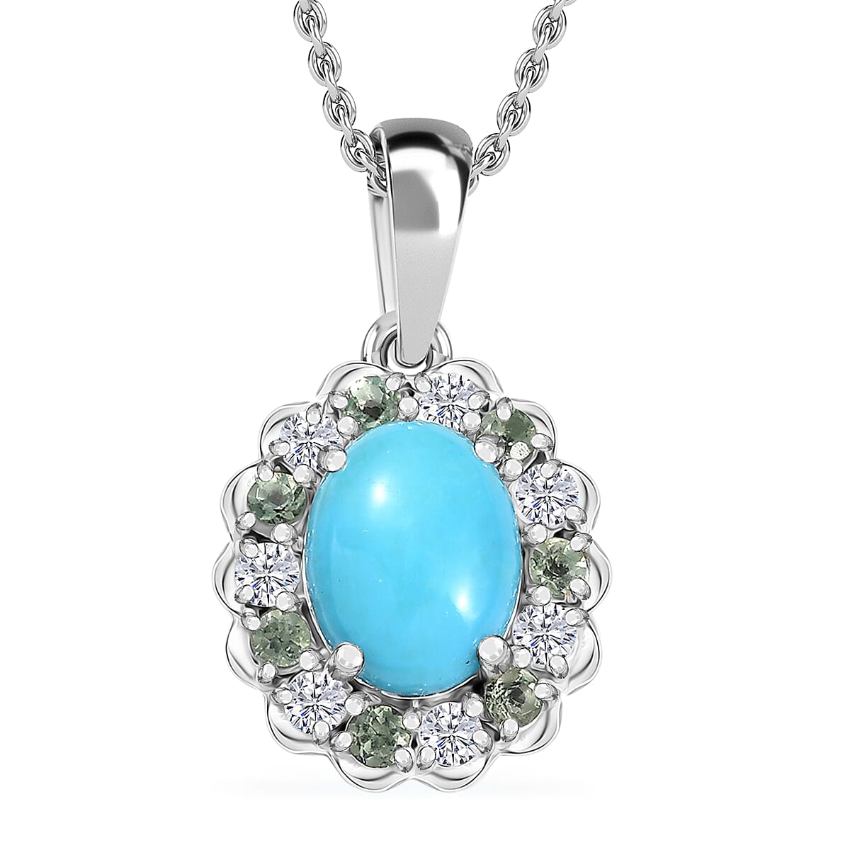Premium Sleeping Beauty Turquoise and Multi Gemstone 2.25 ctw Pendant Necklace in Rhodium Over Sterling Silver 20 Inches