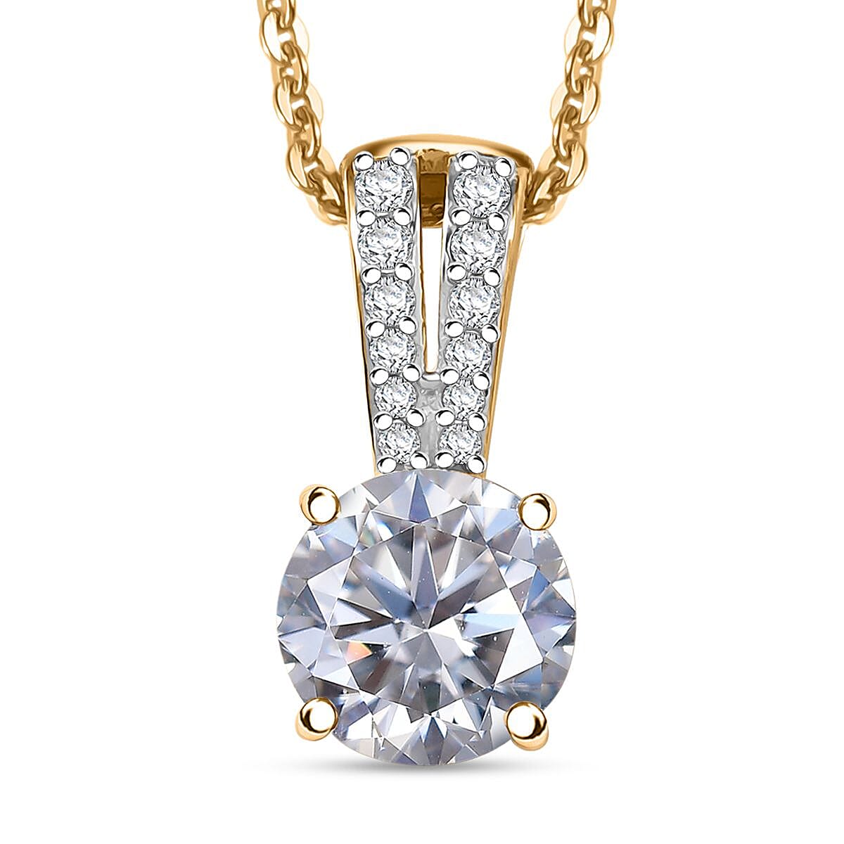 Moissanite (Rnd 8 mm) Pendant Necklace (20 Inches) in 18K Vermeil YG Over Sterling Silver 1.90 ctw
