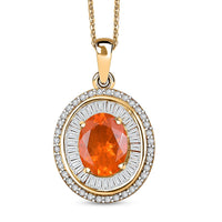 Crimson Fire Opal and Diamond 1.45 ctw Solar Flare Pendant Necklace in 18K Vermeil Yellow Gold Over Sterling Silver 20 Inches