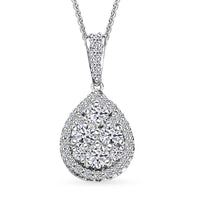 Luxuriant Lab Grown Diamond G-H SI 0.75 ctw Celestial Dewdrop Pendant Necklace in Rhodium Over Sterling Silver 20 Inches