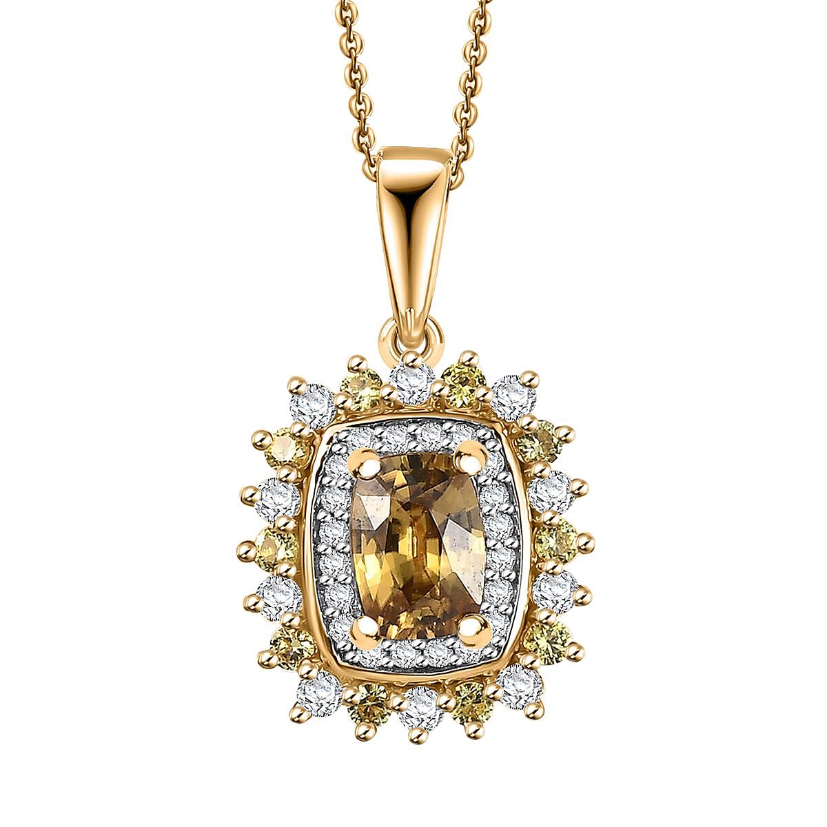 D'Joy Premium Tanzania Yellow Zircon and Multi Gemstone 2.10 ctw Sunburst Serenity Pendant Necklace in 18K Vermeil Yellow Gold Over Sterling Silver 20 Inches