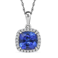 Rhapsody AAAA Tanzanite and E-F VS Diamond 2.29 ctw Halo Pendant Necklace in 950 Platinum 20 Inches