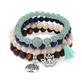 Set of 4 Multi Gemstone 312.00 ctw Beaded Bracelet with Tree of Life and Rose Charm in Silvertone (6.5-7In) - Sticky add to cart bar