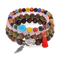 Set of 4 Multi Gemstone 325.00 ctw Beaded Bracelet with Heart and Wing Charm in Silvertone (6.5-7In) - Sticky add to cart bar