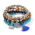 Set of 4 Multi Gemstone 275.00 ctw Beaded Bracelet with Butterfly and Elephant Charm in Silvertone (6.5-7In) - Sticky add to cart bar