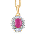 Premium Royal Ruby and Moissanite 1.80 ctw Rising Sun Pendant Necklace in 18K Vermeil Yellow Gold Over Sterling Silver 20 Inches - Sticky add to cart bar