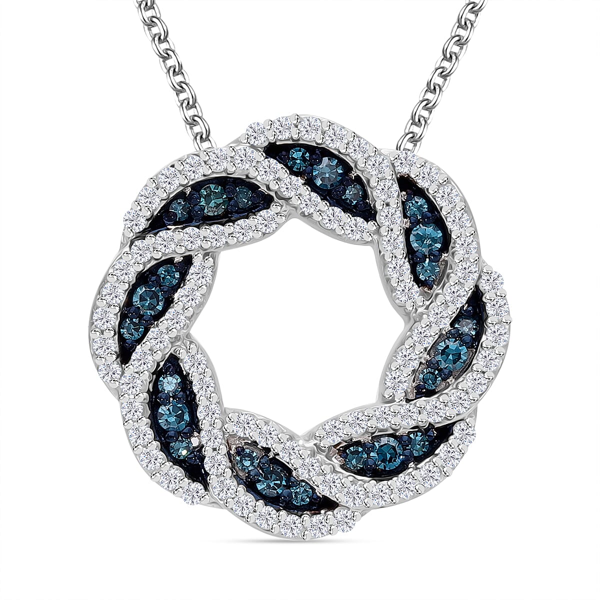 Venice Blue Diamond I1-I2 and Diamond 0.50 ctw Timeless Love Knot Pendant Necklace in Platinum Over Sterling Silver 20 Inches