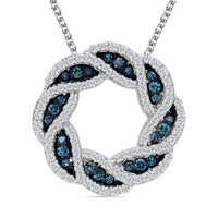 Venice Blue Diamond I1-I2 and Diamond 0.50 ctw Timeless Love Knot Pendant Necklace in Platinum Over Sterling Silver 20 Inches