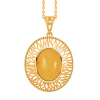 Butterscotch Amber Oval Pendant Necklace in 14K Yellow Gold Over Sterling Silver 16 Inches