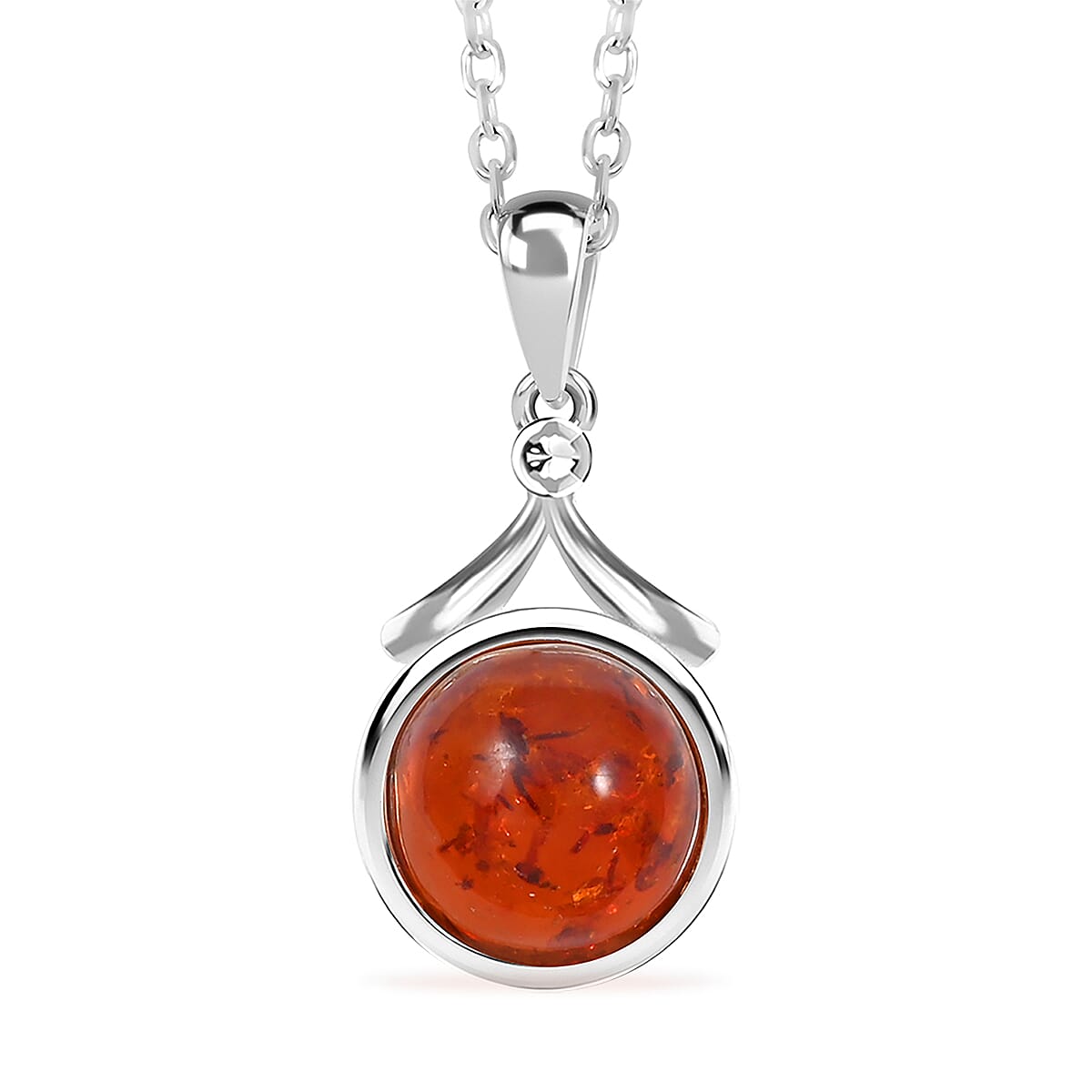 Baltic Amber Pendant Necklace in Sterling Silver 16 Inches