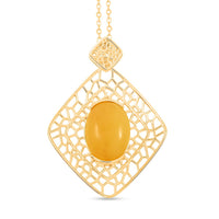 Butterscotch Amber Pendant Necklace in 14K Yellow Gold Over Sterling Silver 16 Inches