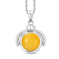 Butterscotch Amber Round Pendant Necklace in Sterling Silver 16 Inches