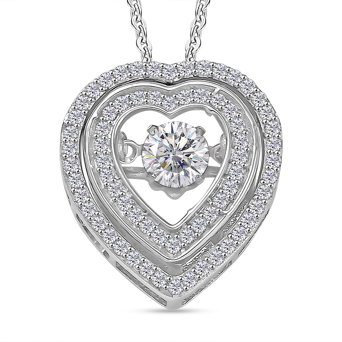 D'Joy Moissanite (Rnd 5mm) Pendant Necklace (20 Inches) in Rhodium Over Sterling Silver 1.00 ctw