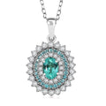 Certified & Appraised Rhapsody AAAA Paraiba Tourmaline and E-F VS2 Diamond 2.00 ctw Sunburst Pendant Necklace in 950 Platinum 20 Inches 5 Grams - Sticky add to cart bar