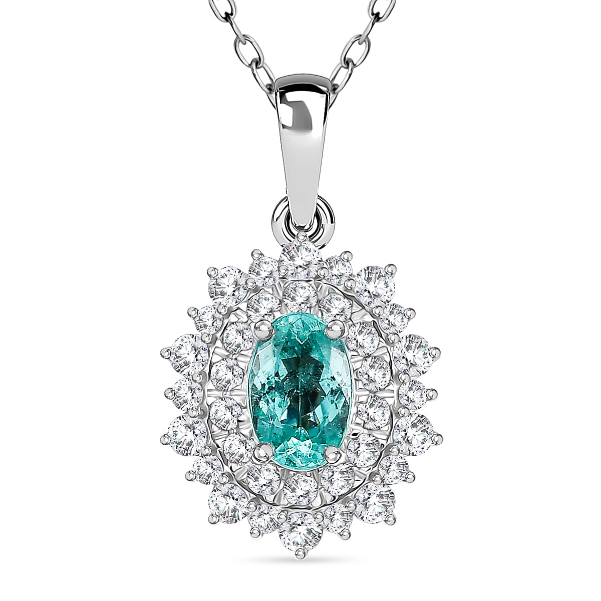 Certified & Appraised Rhapsody AAAA Paraiba Tourmaline and E-F VS2 Diamond 1.50 ctw Pendant Necklace in 950 Platinum 20 Inches 4.50 Grams
