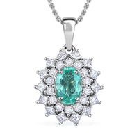 Certified and Appraised Rhapsody AAAA Paraiba Tourmaline, Diamond Pendant Necklace in 950 Platinum  2.00 ctw (20 Inches) with Free Paraiba Book