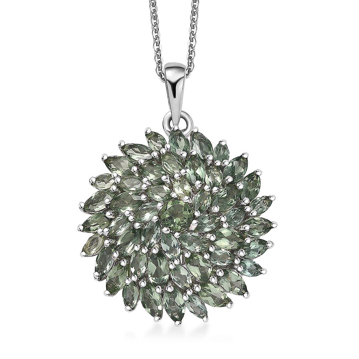 D'Joy Malagasy Pine Apatite 6.50 ctw Flower Pendant Necklaace in Rhodium Over Sterling Silver 20 Inches