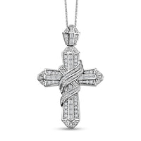 Diamond 1.00 ctw Cross Pendant Necklace in Rhodium Over Sterling Silver 20 Inches