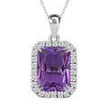 AAA Rose De France Amethyst and White Zircon 7.20 ctw Pendant Necklace in Rhodium Over Sterling Silver 20 Inches - Sticky add to cart bar