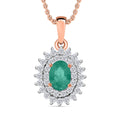 Kagem Zambian Emerald and Diamond Pendant Necklace in 18K Vermeil Rose Gold Over Sterling Silver (20 Inches) 1.27 ctw - Sticky add to cart bar