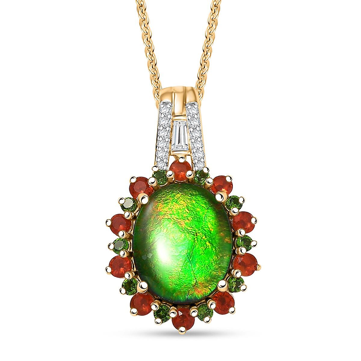 D'Joy Premium Canadian Ammolite and Multi Gemstone 3.20 ctw Floral Pendant Necklace in 18K Vermeil Yellow Gold Over Sterling Silver 20 Inches