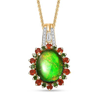 D'Joy Premium Canadian Ammolite and Multi Gemstone 3.20 ctw Floral Pendant Necklace in 18K Vermeil Yellow Gold Over Sterling Silver 20 Inches