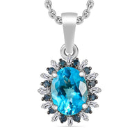 Luxoro AAA Paraiba Apatite, Blue Diamond and I2 Diamond Pendant Necklace in 10K White Gold 20 Inches 1.38 ctw