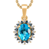 Luxoro AAA Paraiba Apatite, Blue Diamond and I2 Diamond Pendant Necklace in 10K White Gold 20 Inches 1.38 ctw